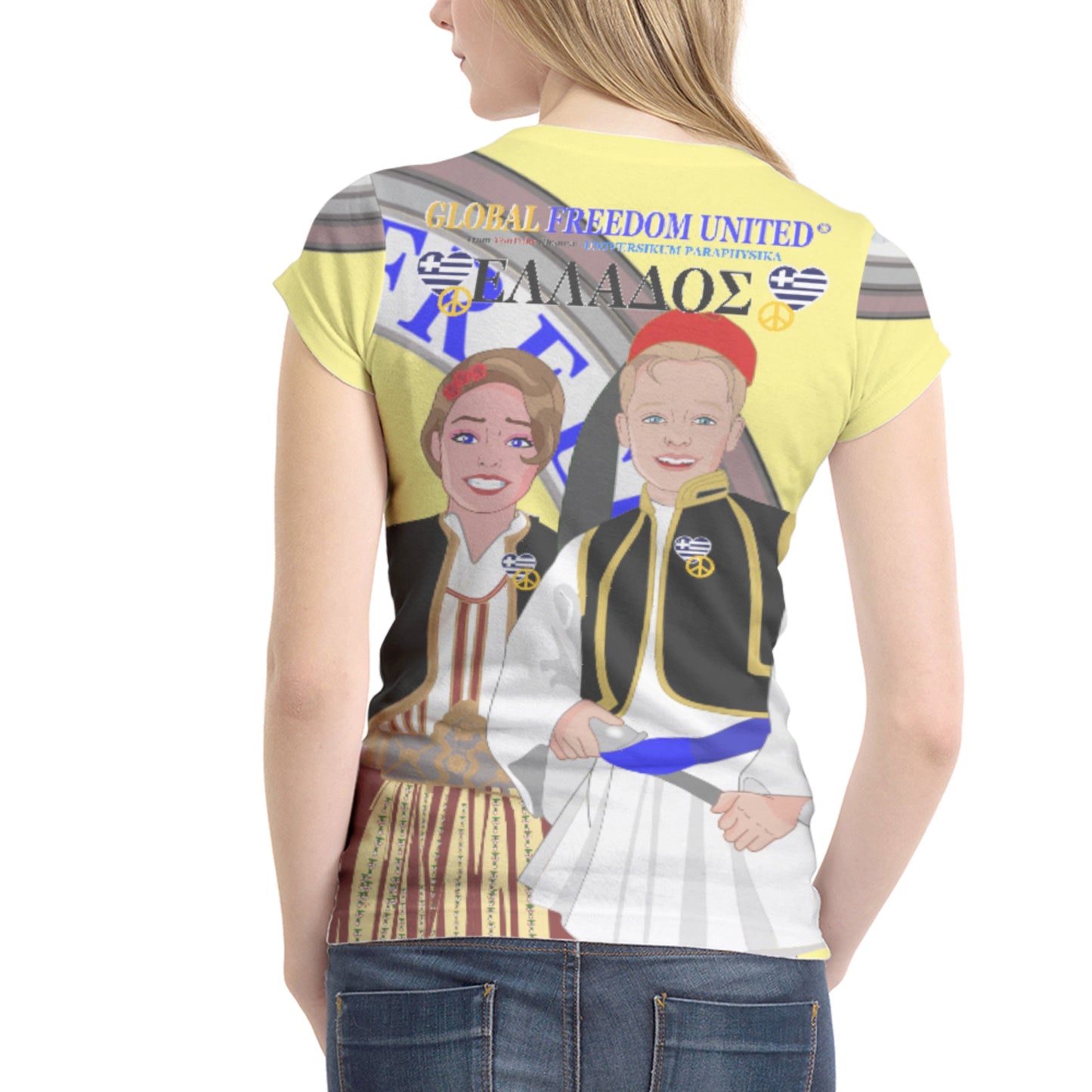Women´s T-shirt GLOBAL FREEDOM UNITED© Couple Edition Greece Yellow
