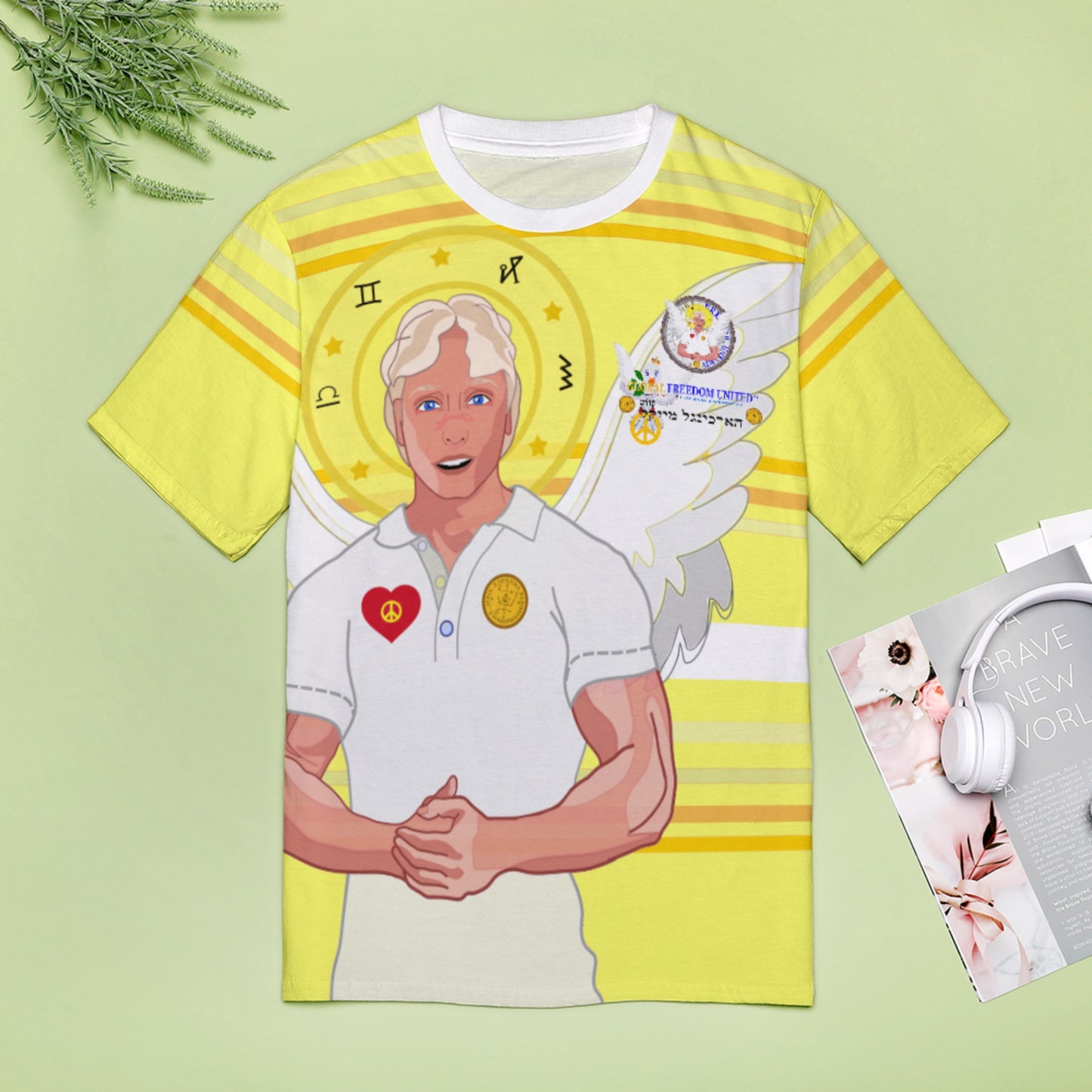 Women´s T-shirt 2 Global Freedom United Archangel Michael Hebrew  Yellow