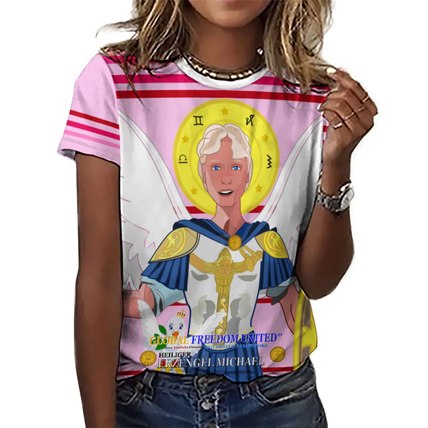 Women´s T-shirt 2 Global Freedom United Archangel Michael Pink