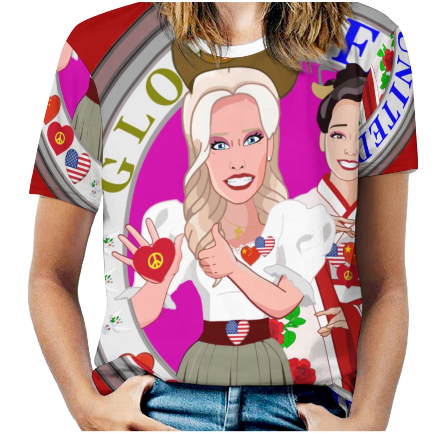 Women´s T-shirt 3 GLOBAL FREEDOM UNITED© Women USA & China Red