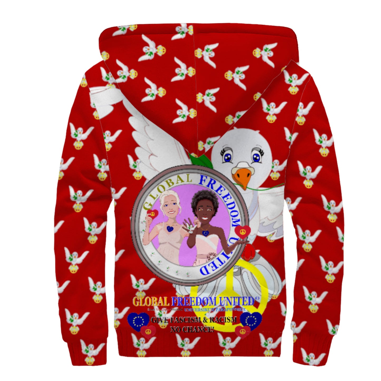 Plush Hoodie GLOBAL FREEDOM UNITED© Women Anti Fascism & Racism EU Red