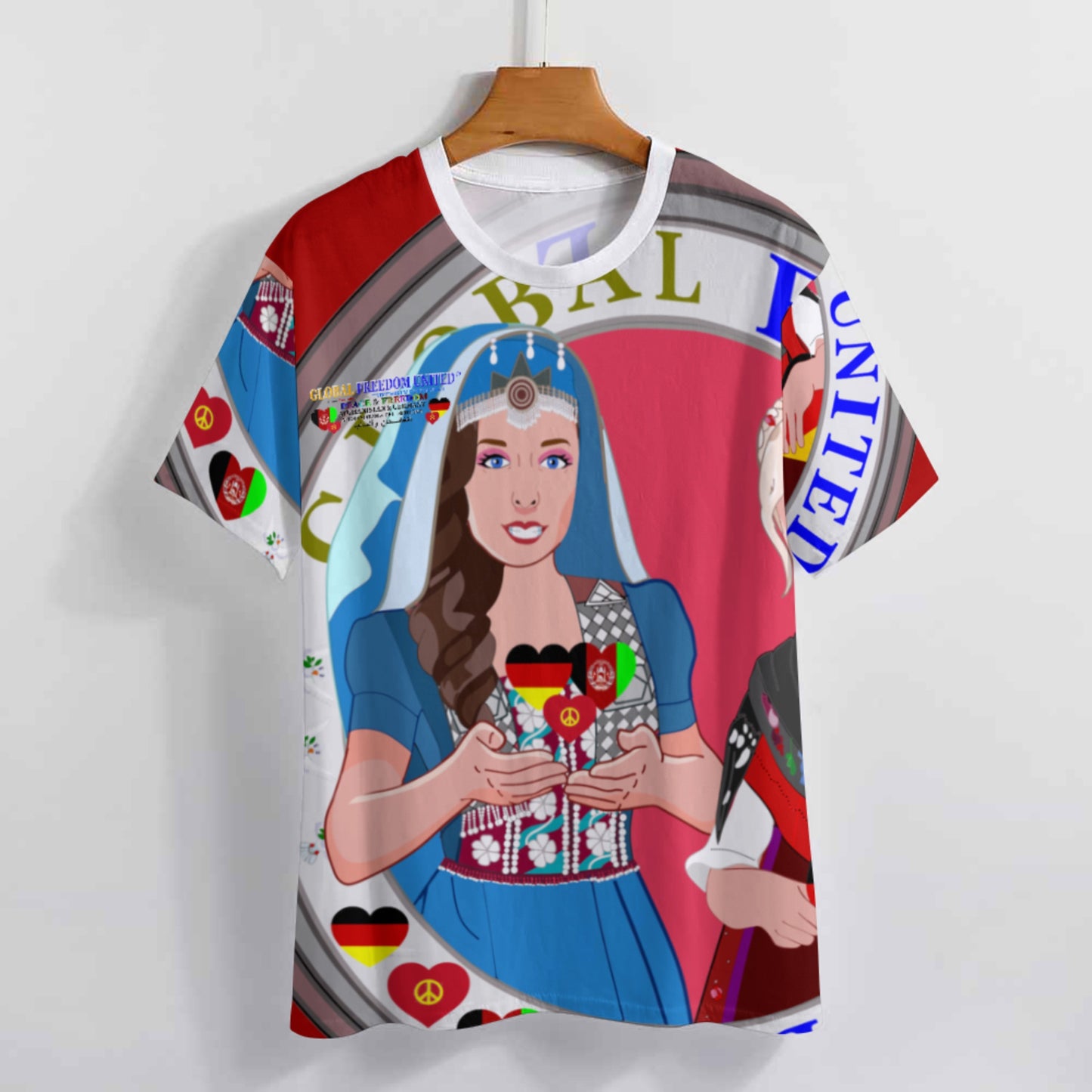 Full Print T-shirt Global Freedom United Women Afghanistan & Germany Old Peace Red