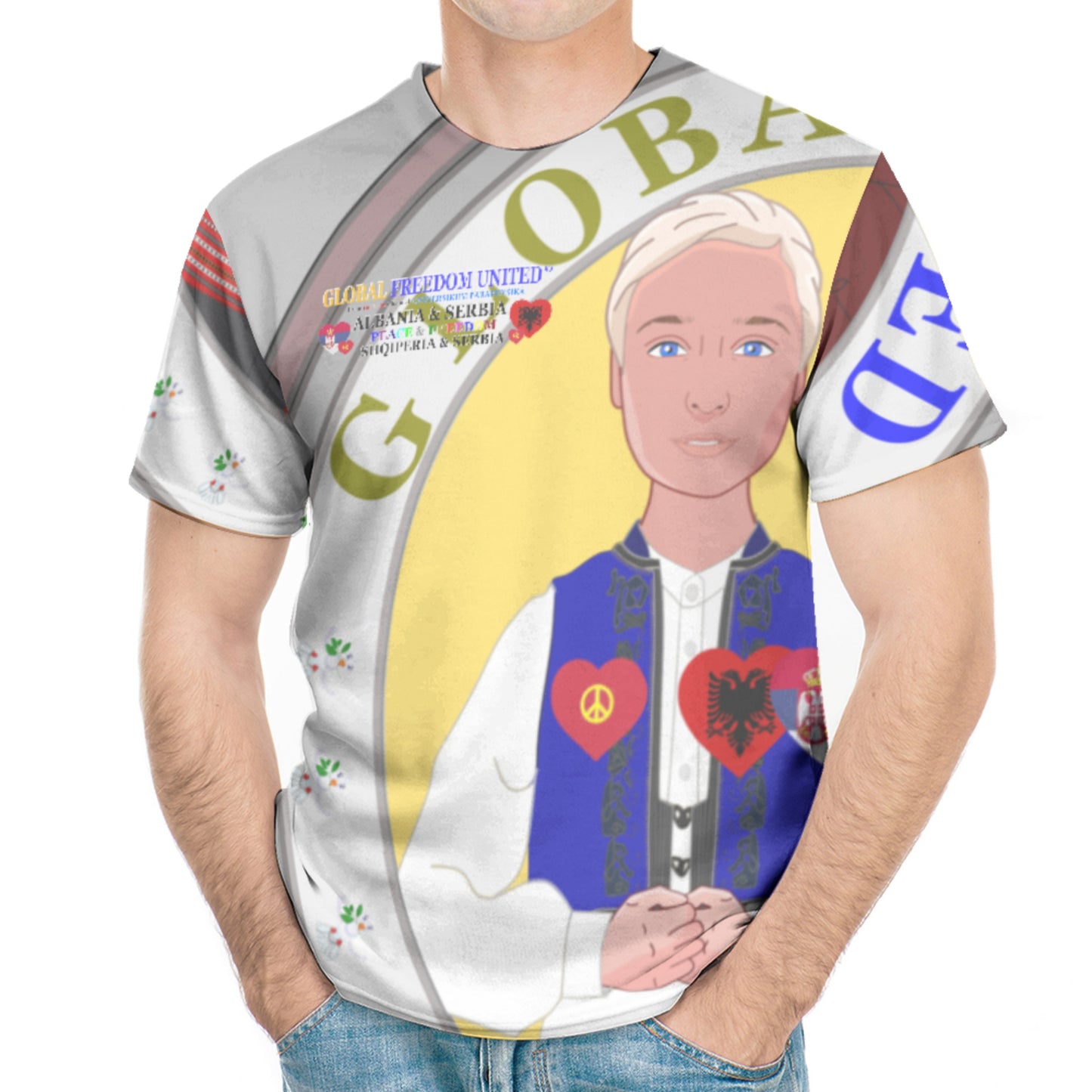 Men´s T-shirt GLOBAL FREEDOM UNITED© Men Albania & Serbia V2 Grey