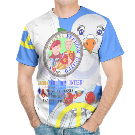 Men´s T-shirt GLOBAL FREEDOM UNITED© French & Russia Old Peace Blue Version 1