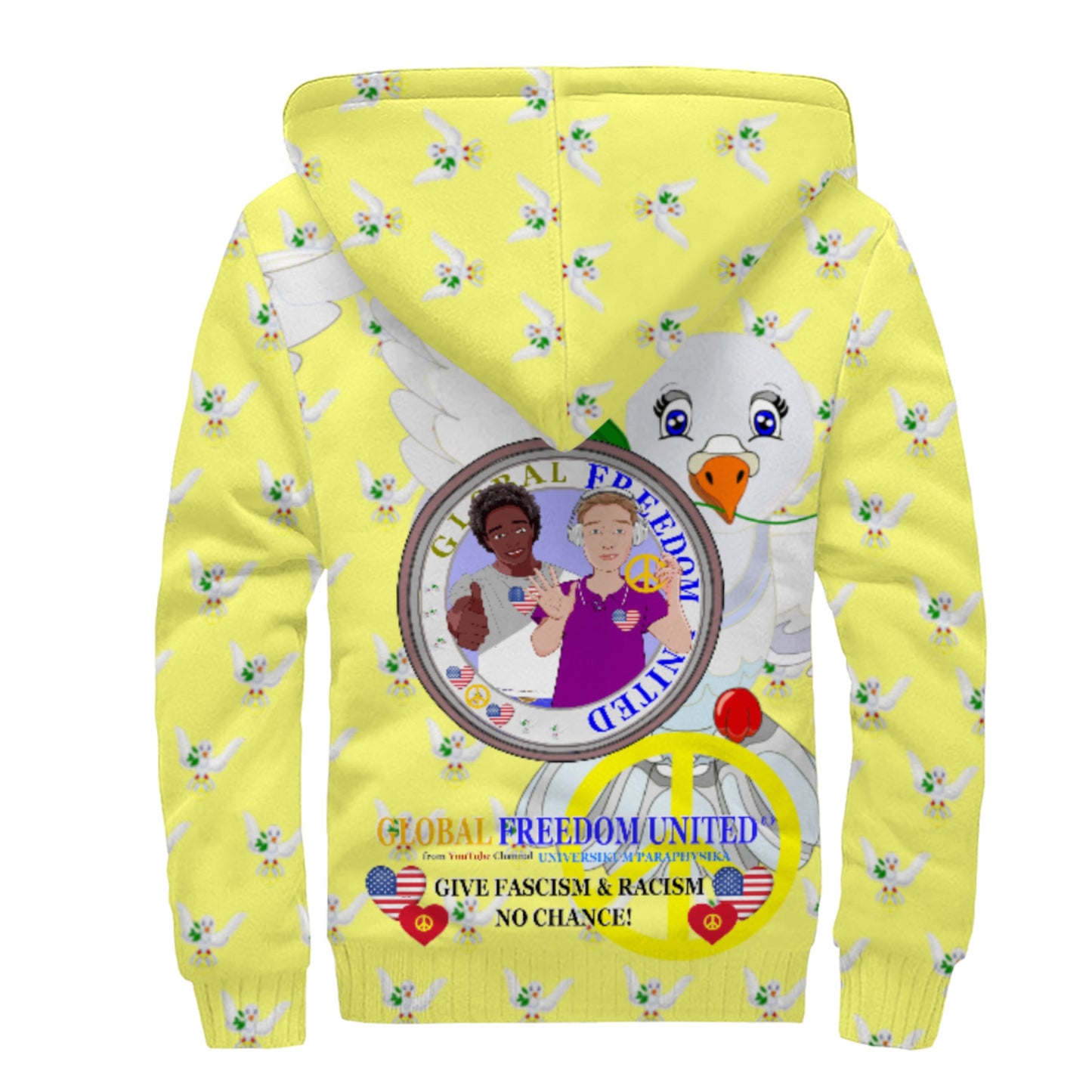 Plush Hoodie GLOBAL FREEDOM UNITED© Men Anti Fascism & Racism USA Yellow
