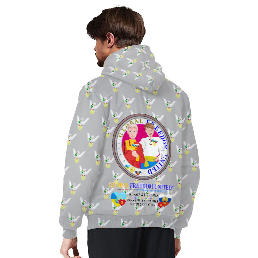 Plush Hoodie GLOBAL FREEDOM UNITED© Men Ukraina & Russia Grey
