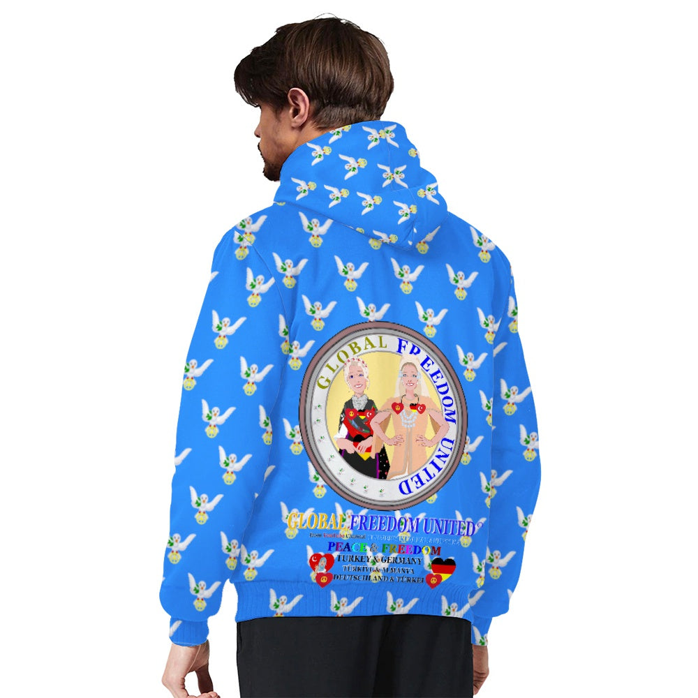 Plush Hoodie GLOBAL FREEDOM UNITED© Women Turkey & Germany Blue