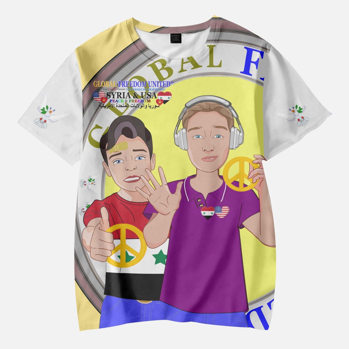 GLOBAL FREEDOM UNITED BOYS SYRIA & USA OLD PEACE YELLOW AOP Kids' Short T-Shirts