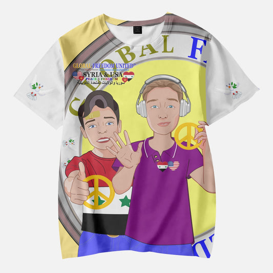 GLOBAL FREEDOM UNITED BOYS SYRIA & USA OLD PEACE YELLOW AOP Kids' Short T-Shirts