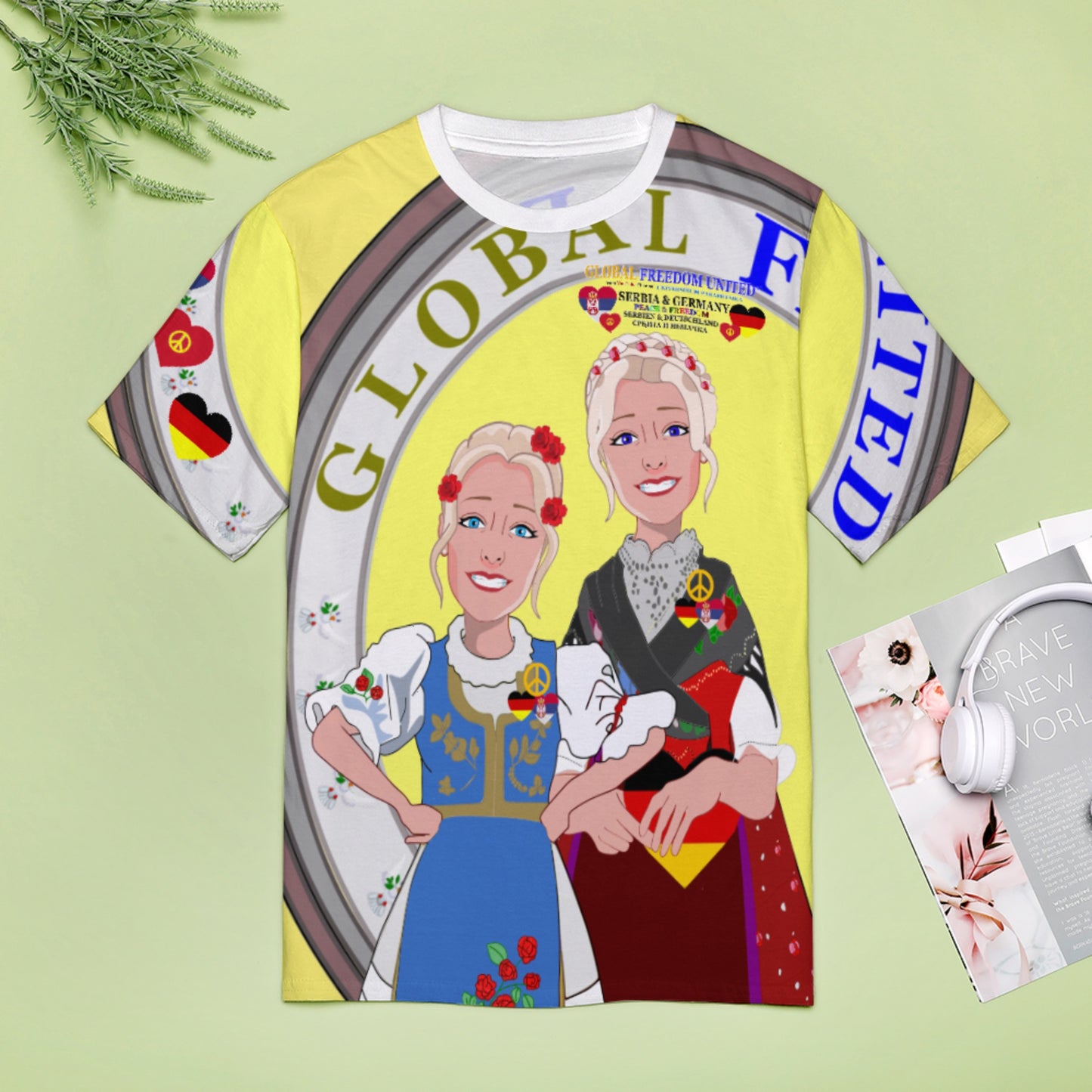 Women´s T-shirt  GLOBAL FREEDOM UNITED© Women Serbia & Germany Yellow