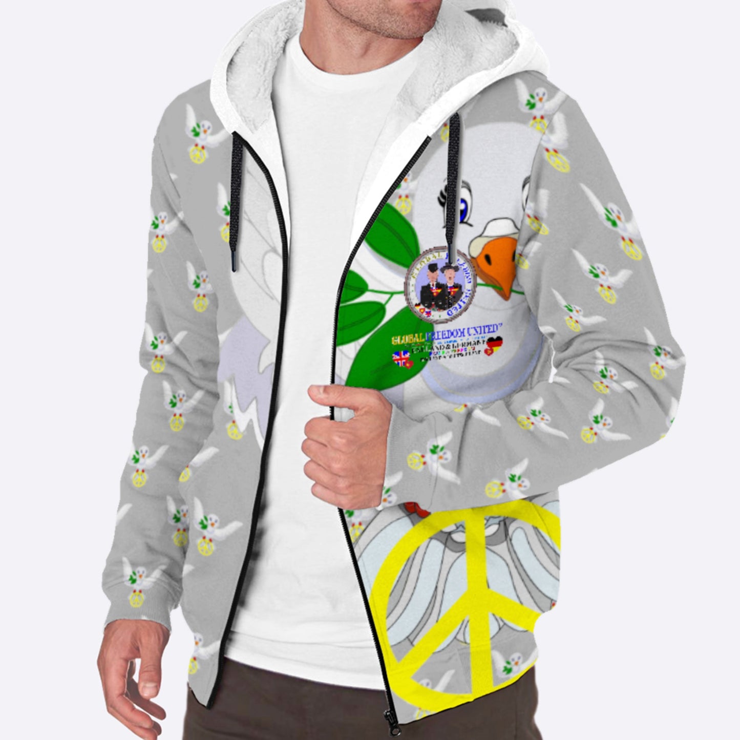 Plush Hoodie GLOBAL FREEDOM UNITED© Men England & Germany Grey