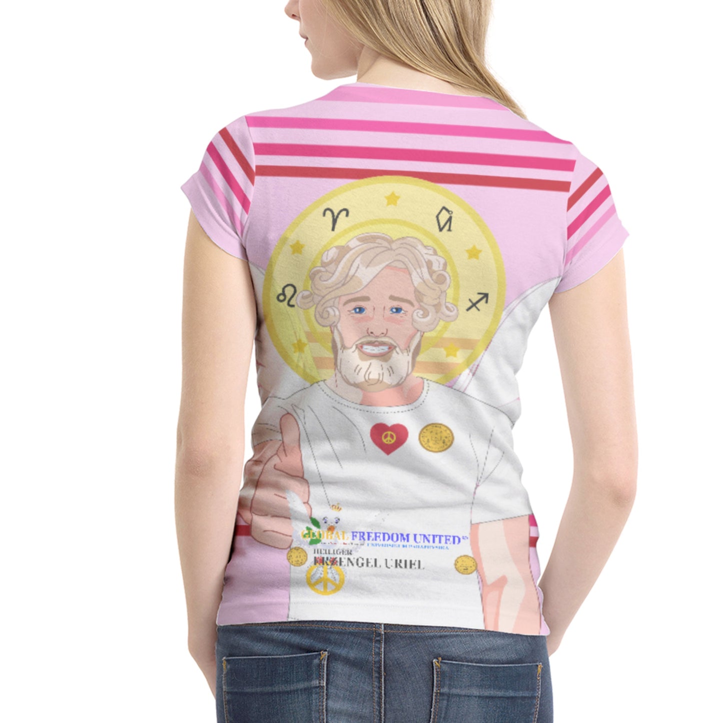 Women´s T-shirt  Global Freedom United Archangel Uriel German Pink2