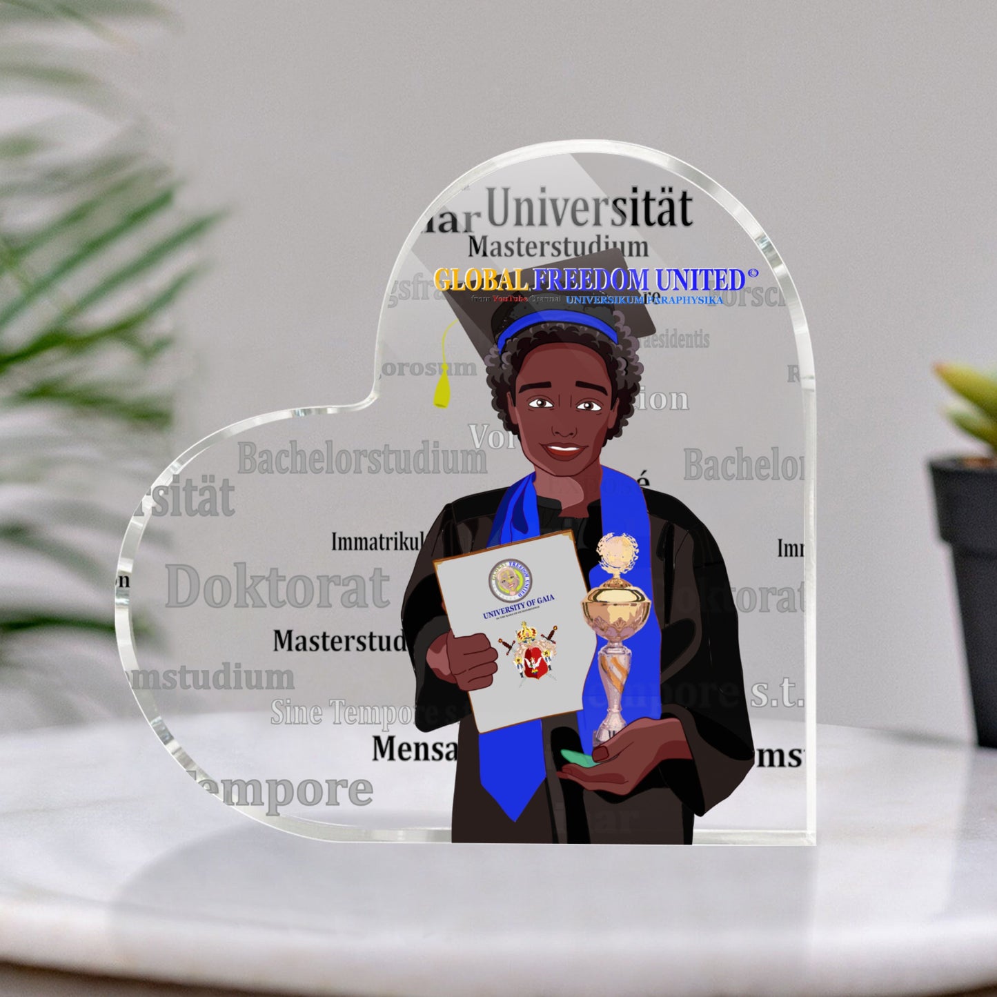 Acryl Heart GLOBAL FREEDOM UNITED© Afro Student Boy Cooper Place