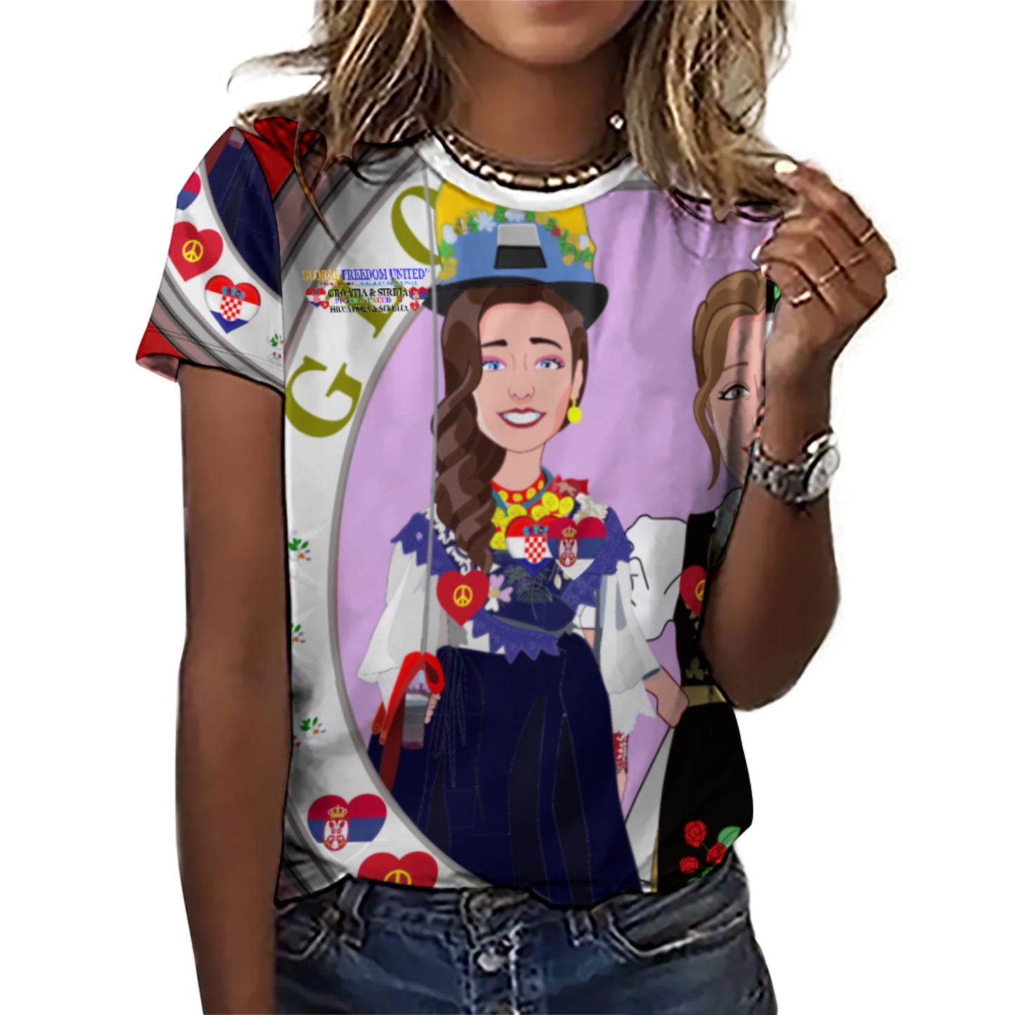 Women´s T-shirt 2 Global Freedom United Women Croatia & Serbia Old Peace Red