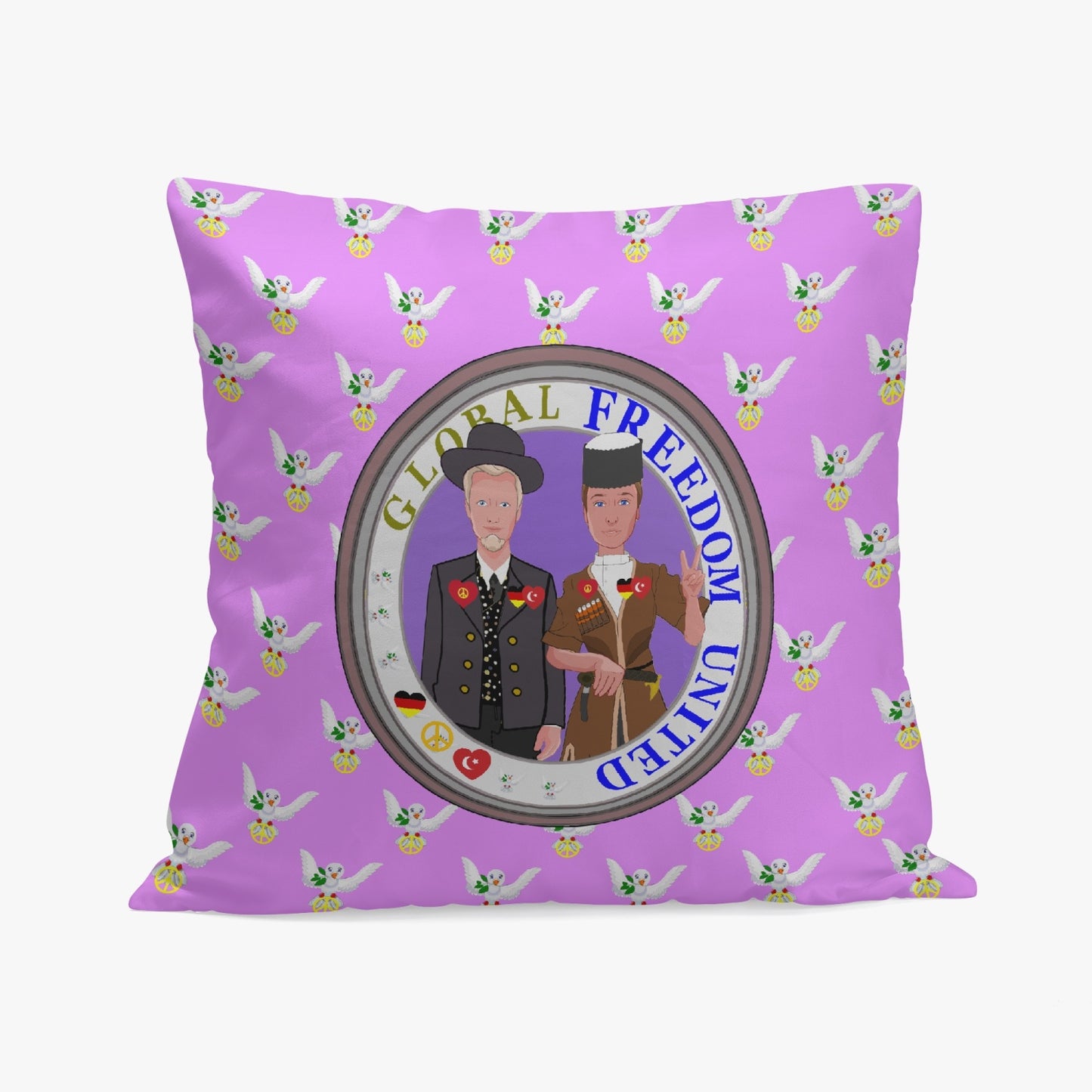 GLOBAL FREEDOM UNITED MEN GERMANY & TURKEY OLD PEACE LILAC 18'' Square Pillow Cover