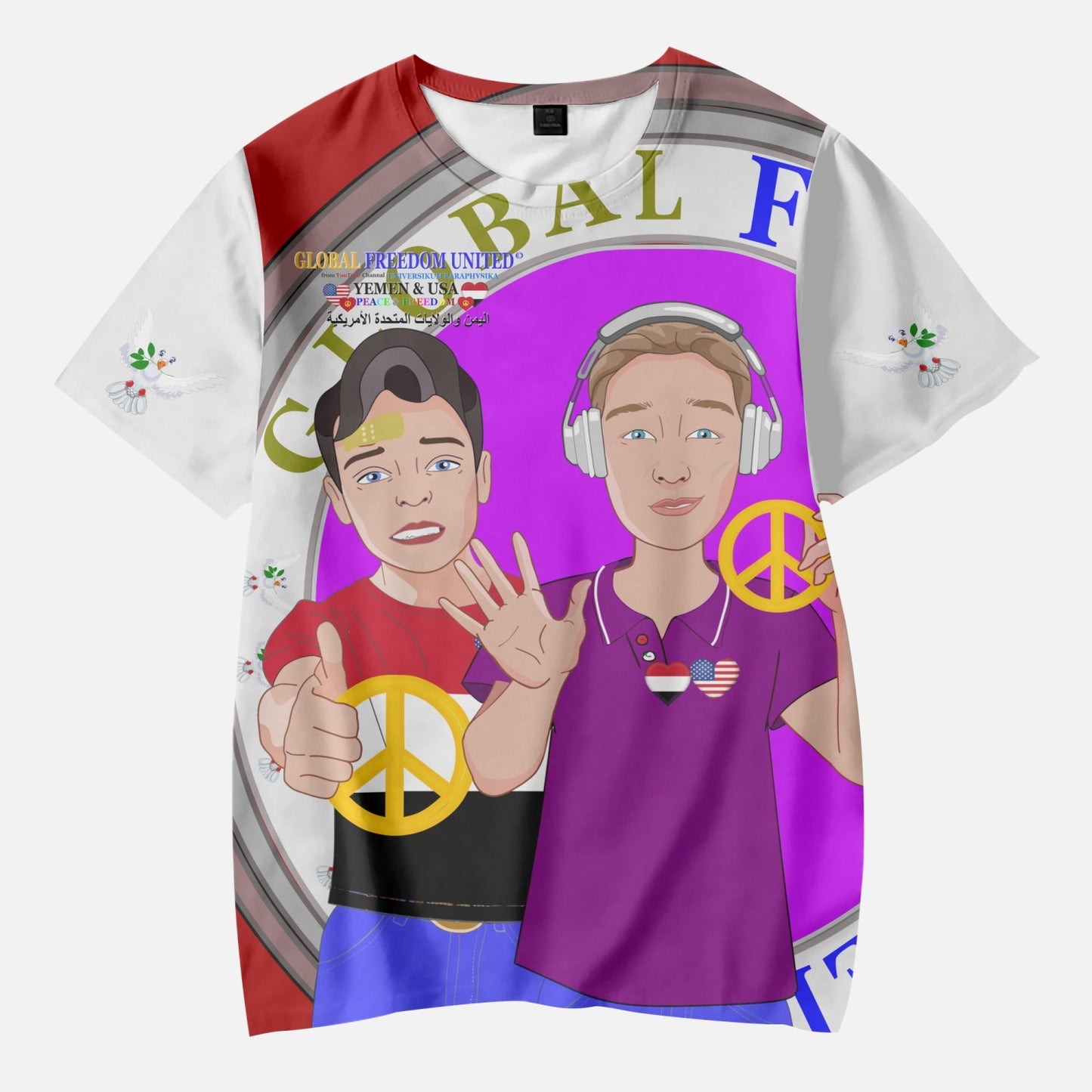 GLOBAL FREEDOM UNITED BOYS YEMEN & USA OLD PEACE RED AOP Kids' Short T-Shirts