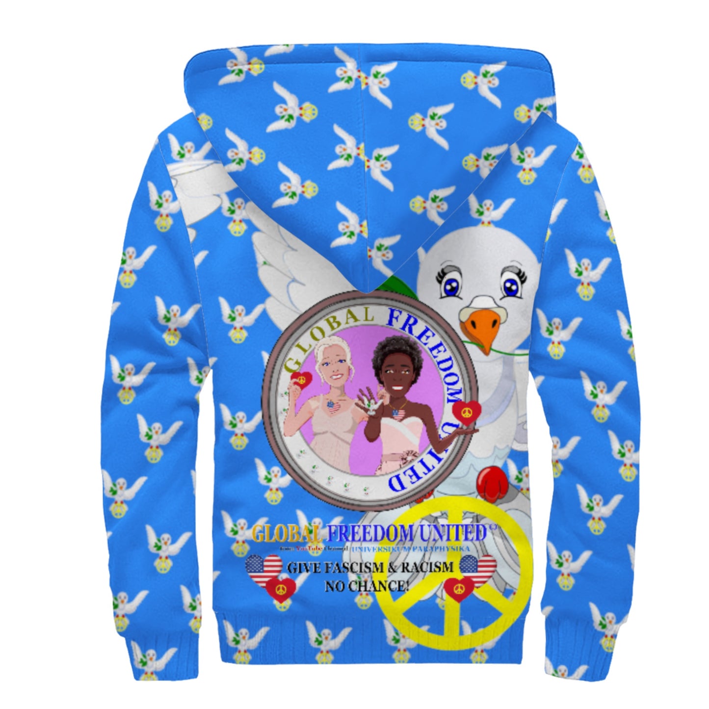 Plush Hoodie GLOBAL FREEDOM UNITED© Women Anti Racism & Fascism USA Blue