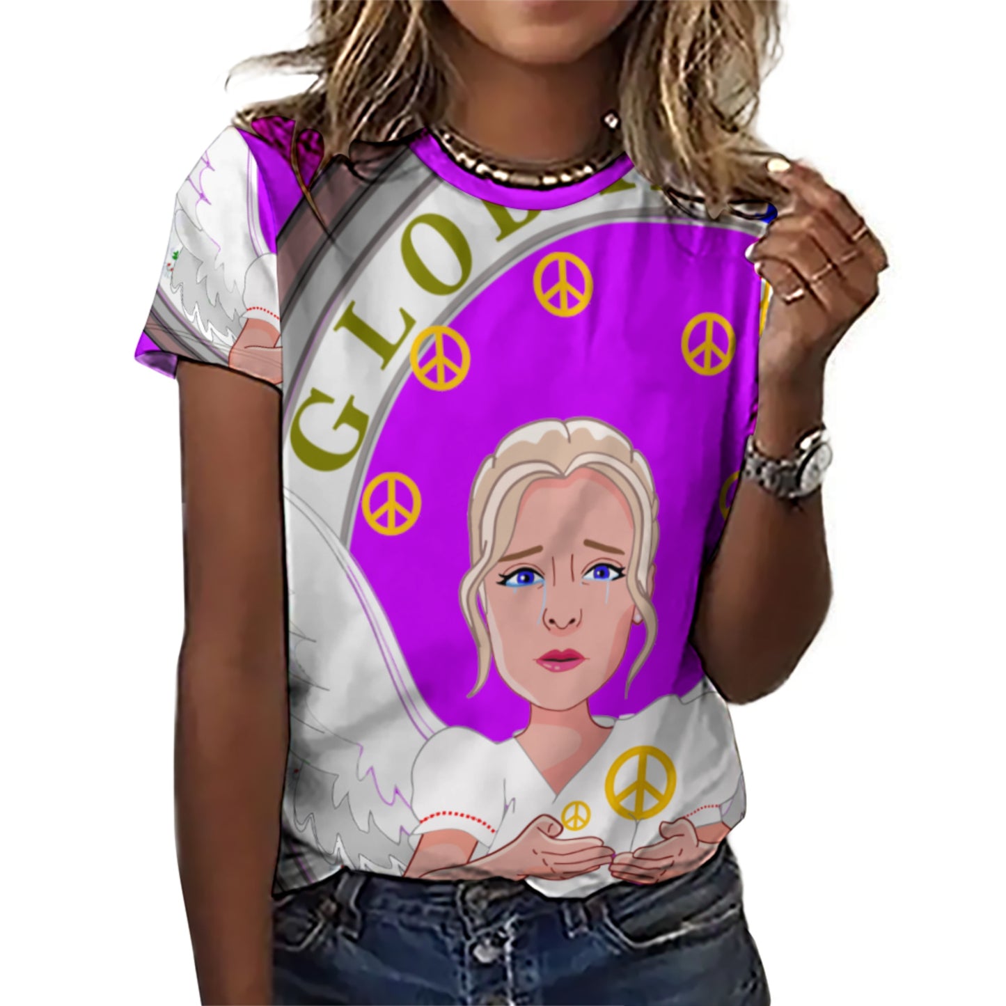 Women´s T-shirt 2 Global Freedom United Women Peace Of Angel Old Peace Pink