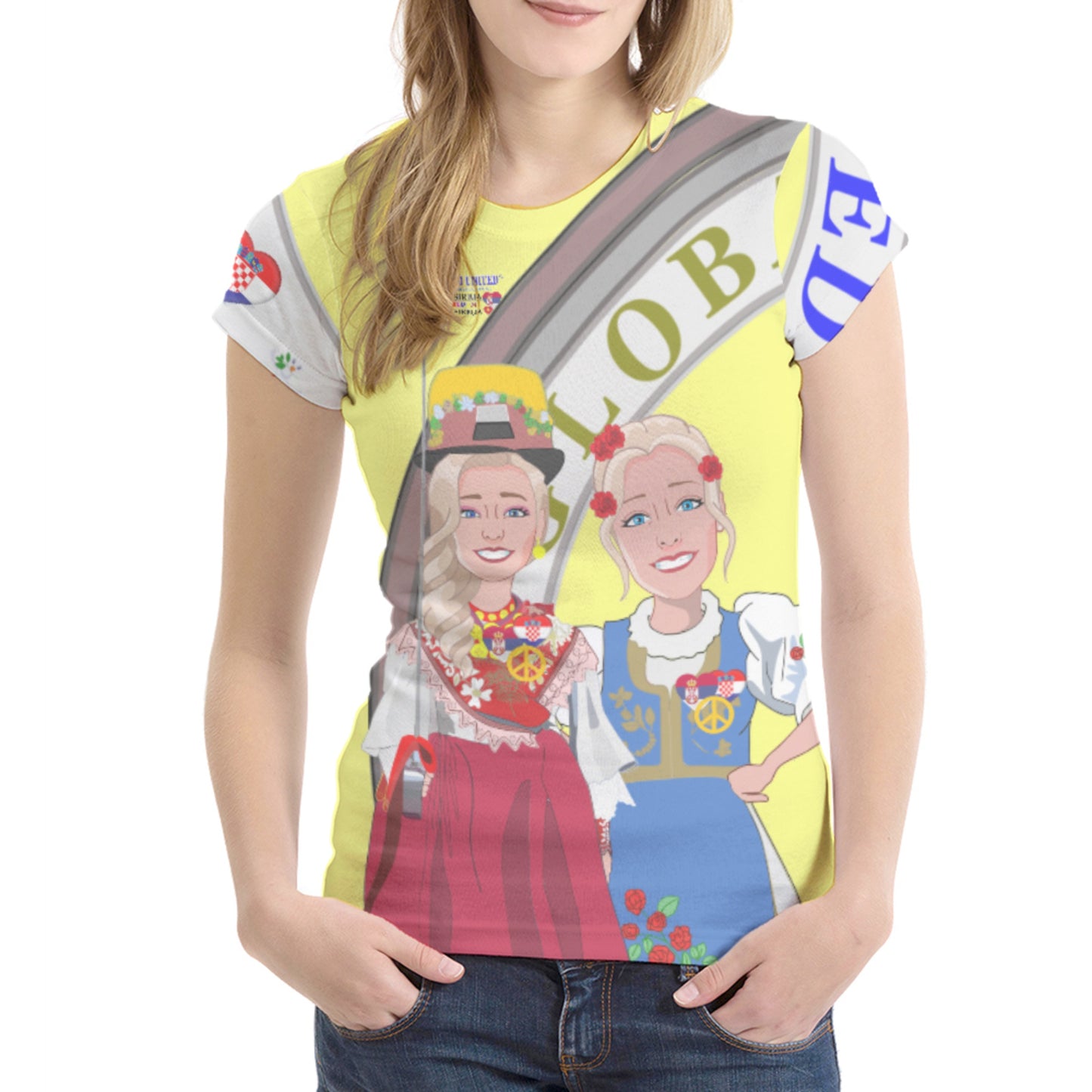 Women´s T-shirt GLOBAL FREEDOM UNITED© Women Croatia & Serbia V2 Yellow