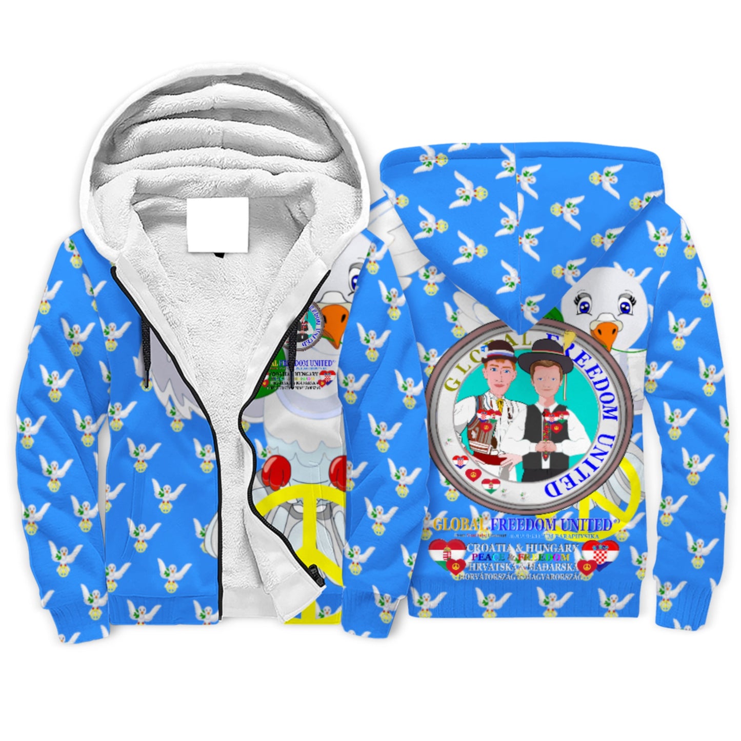 Plush Hoodie GLOBAL FREEDOM UNITED© Men Croatia & Hungary Blue