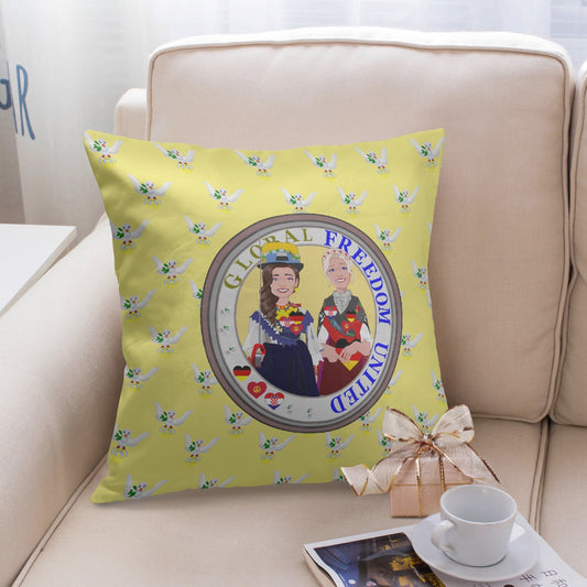GLOBAL FREEDOM UNITED© Women CROATIA & GERMANY YELLOW V1 18'' Square Pillow Cover