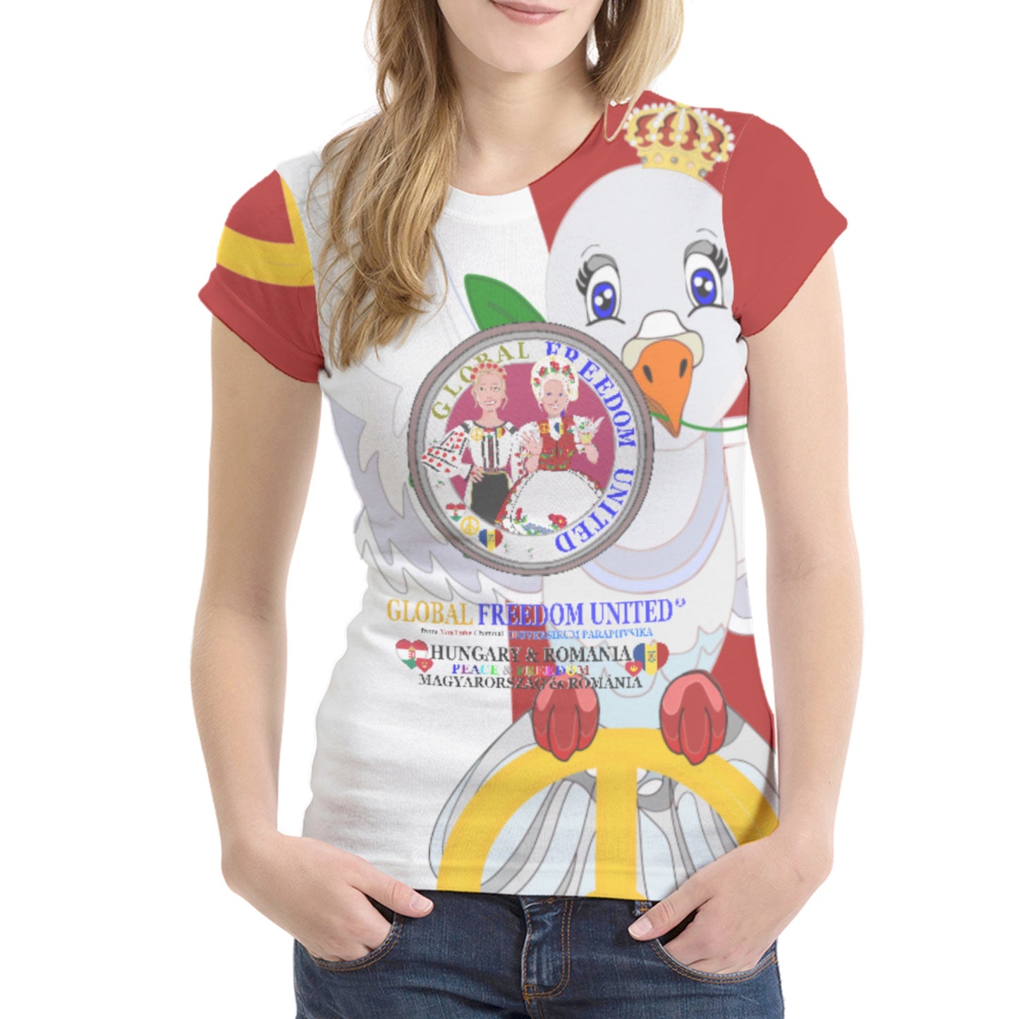 Women´s T-shirt 1 GLOBAL FREEDOM UNITED© Women Romania & Hungary Red