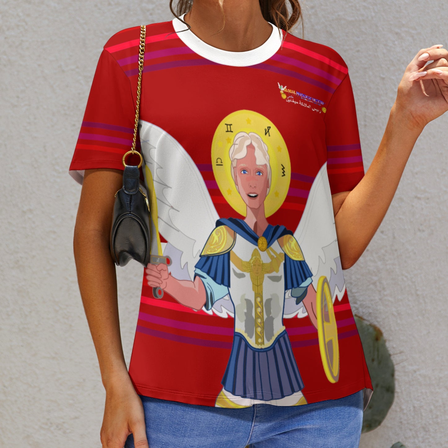 Women´s T-shirt Global Freedom United Archangel Michael Arabic V1 Red