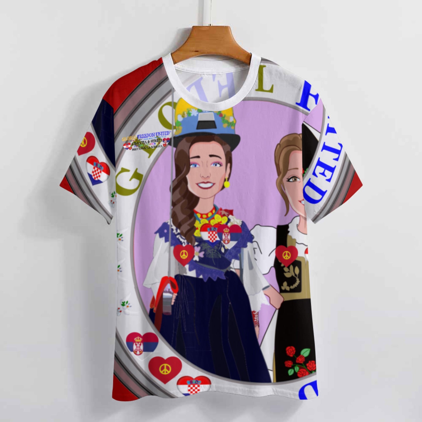 Women´s T-shirt 2 Global Freedom United Women Croatia & Serbia Old Peace Red
