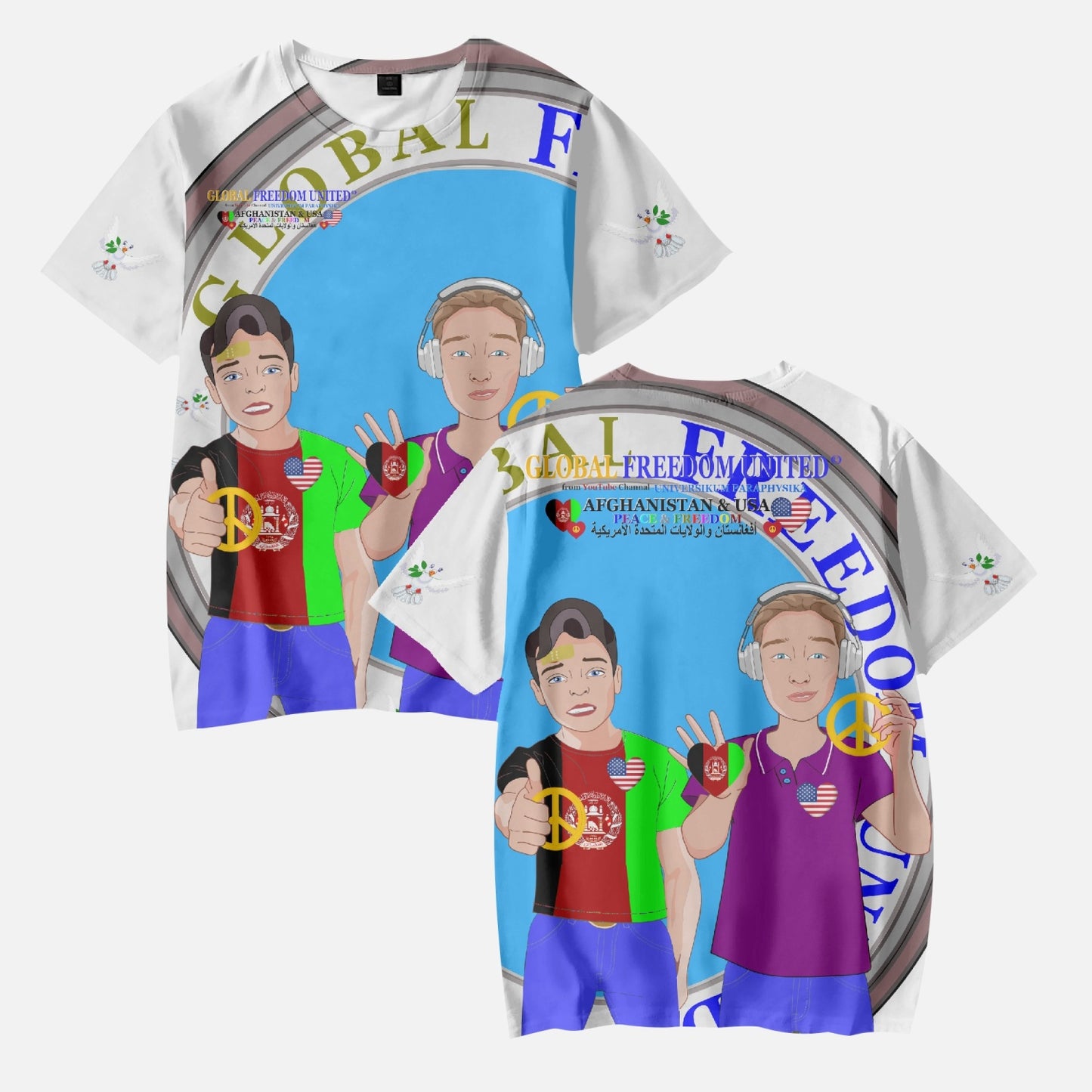 GLOBAL FREEDOM UNITED© Boy AFGHANISTAN & USA WIGHT AOP Kids' Short T-Shirts