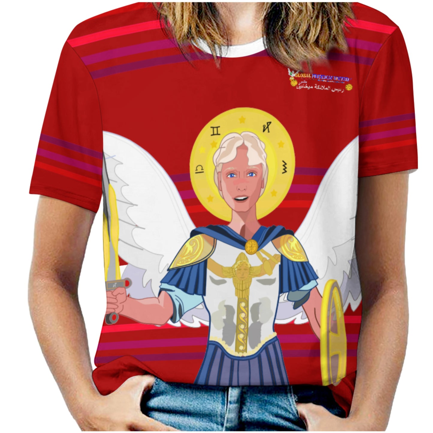 Women´s T-shirt Global Freedom United Archangel Michael Arabic V1 Red