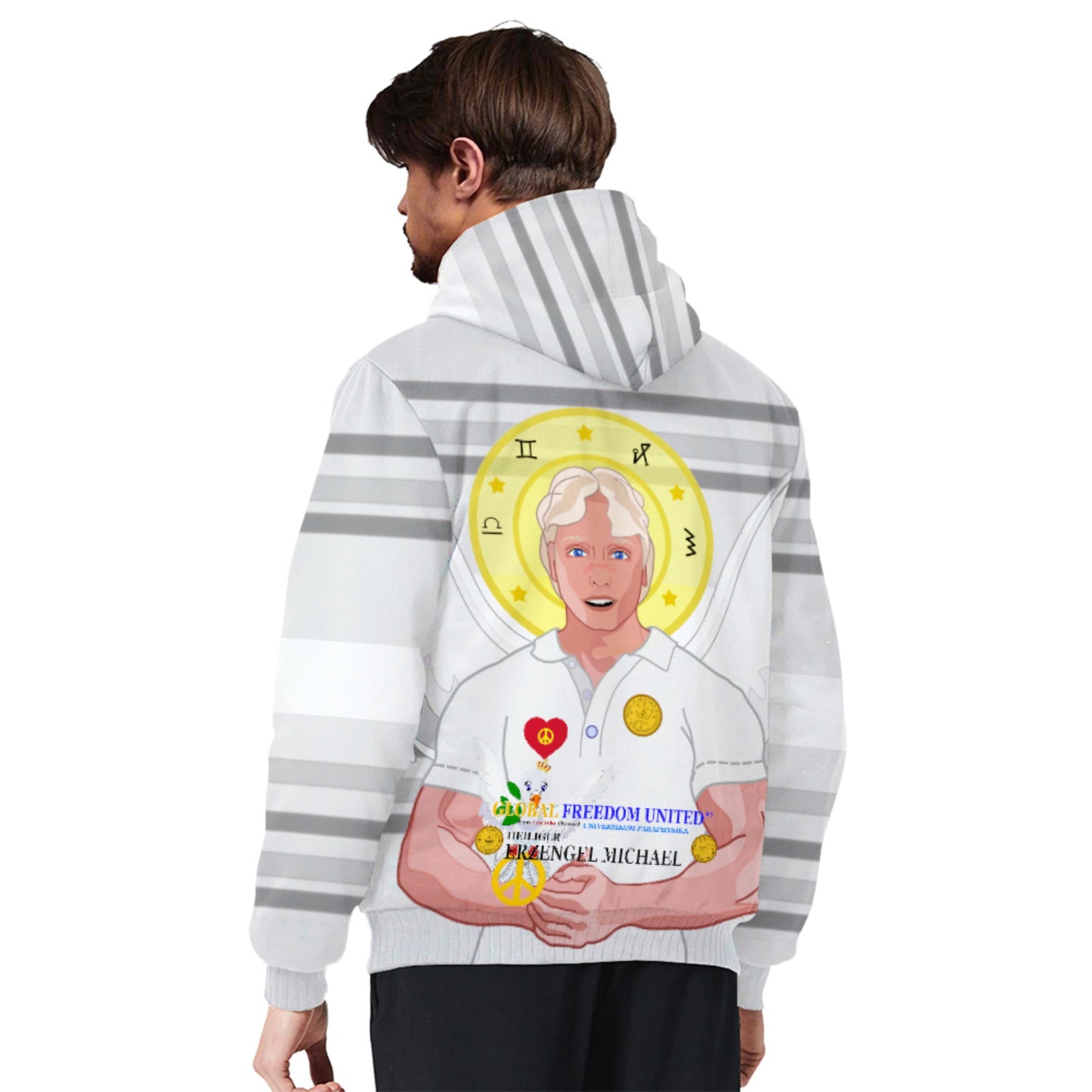 Plush Hoodie Global Freedom United Archangel Michael German Grey