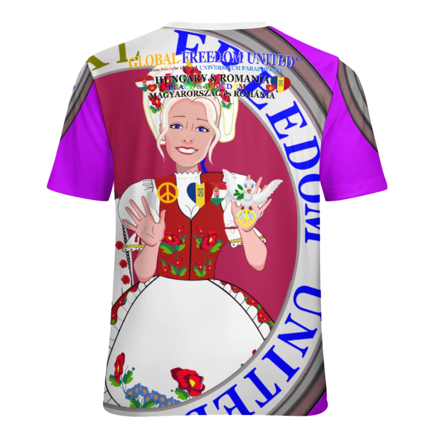 Full Print T-shirt 3 GLOBAL FREEDOM UNITED© Women Romania & Hungary Lilac