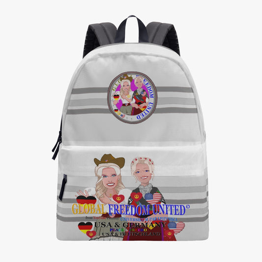ALL OVER PRINT CANVAS BACKPACK GLOBAL FREEDOM UNITED WOMEN USA & GERMANY OLD PEACE GREY