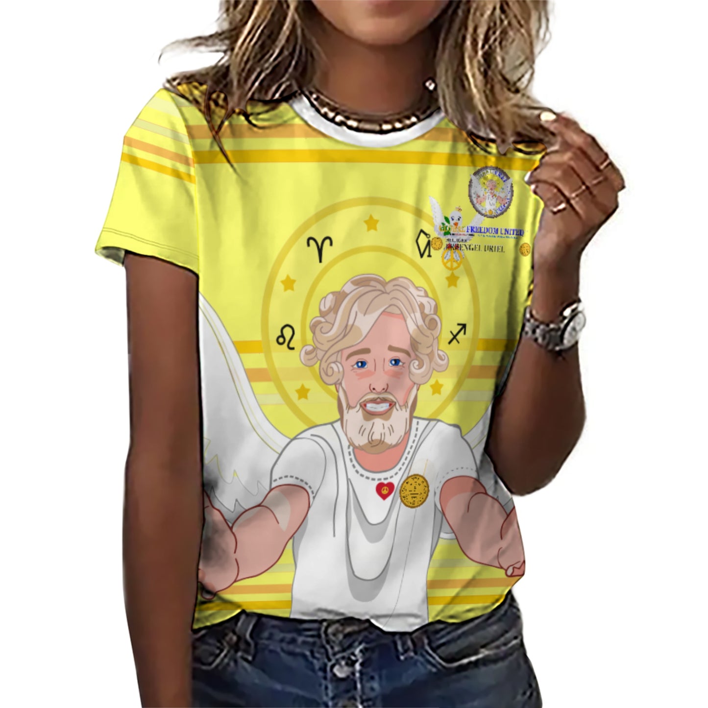 Women´s T-shirt 2 Global Freedom United Archangel Uriel German  Yellow
