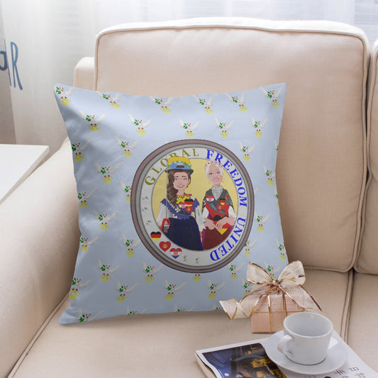GLOBAL FREEDOM UNITED© Women CROATIA & GERMANY LIGHT BLUE 18'' Square Pillow Cover