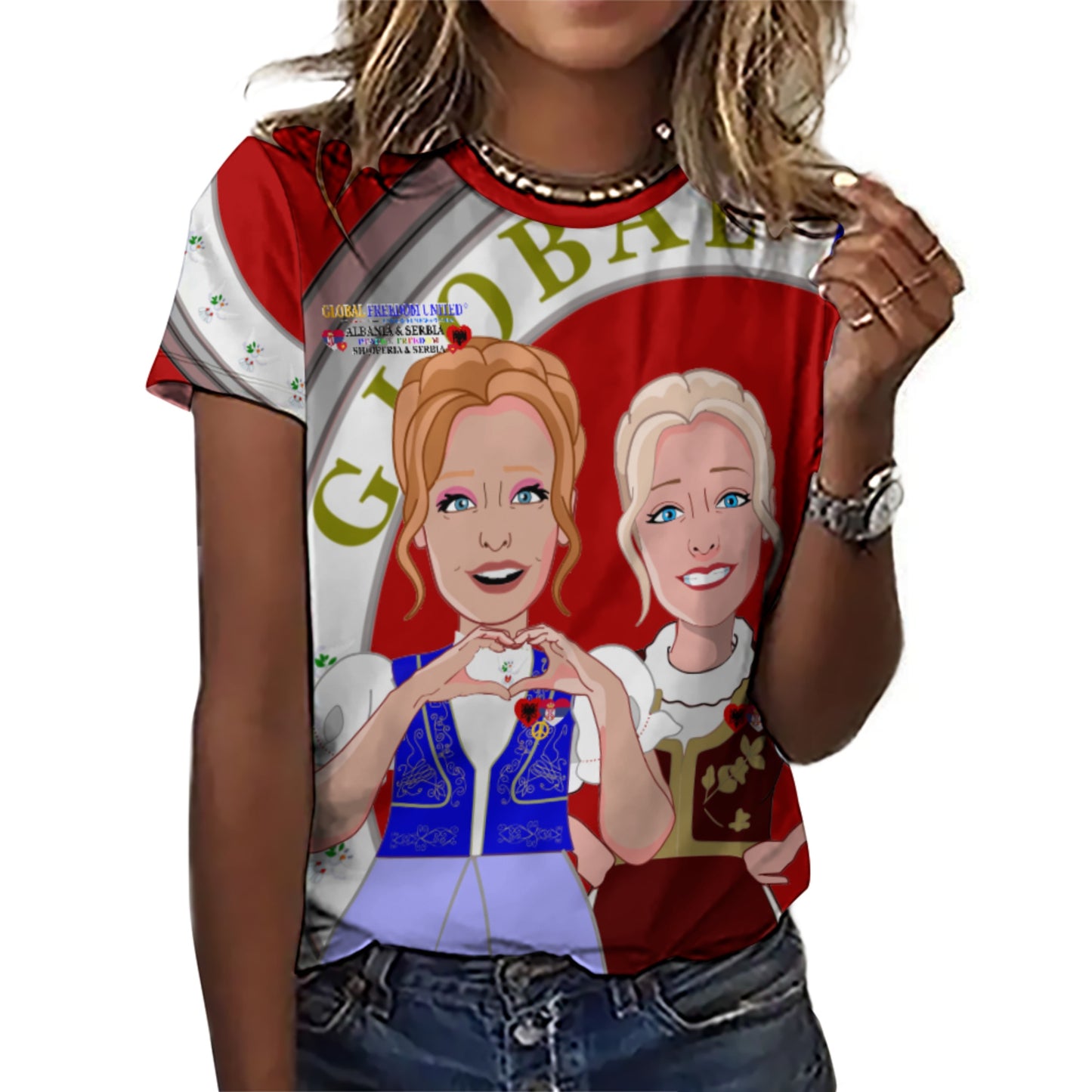 Women´s T-shirt 3 GLOBAL FREEDOM UNITED© Women Albania & Serbia Red