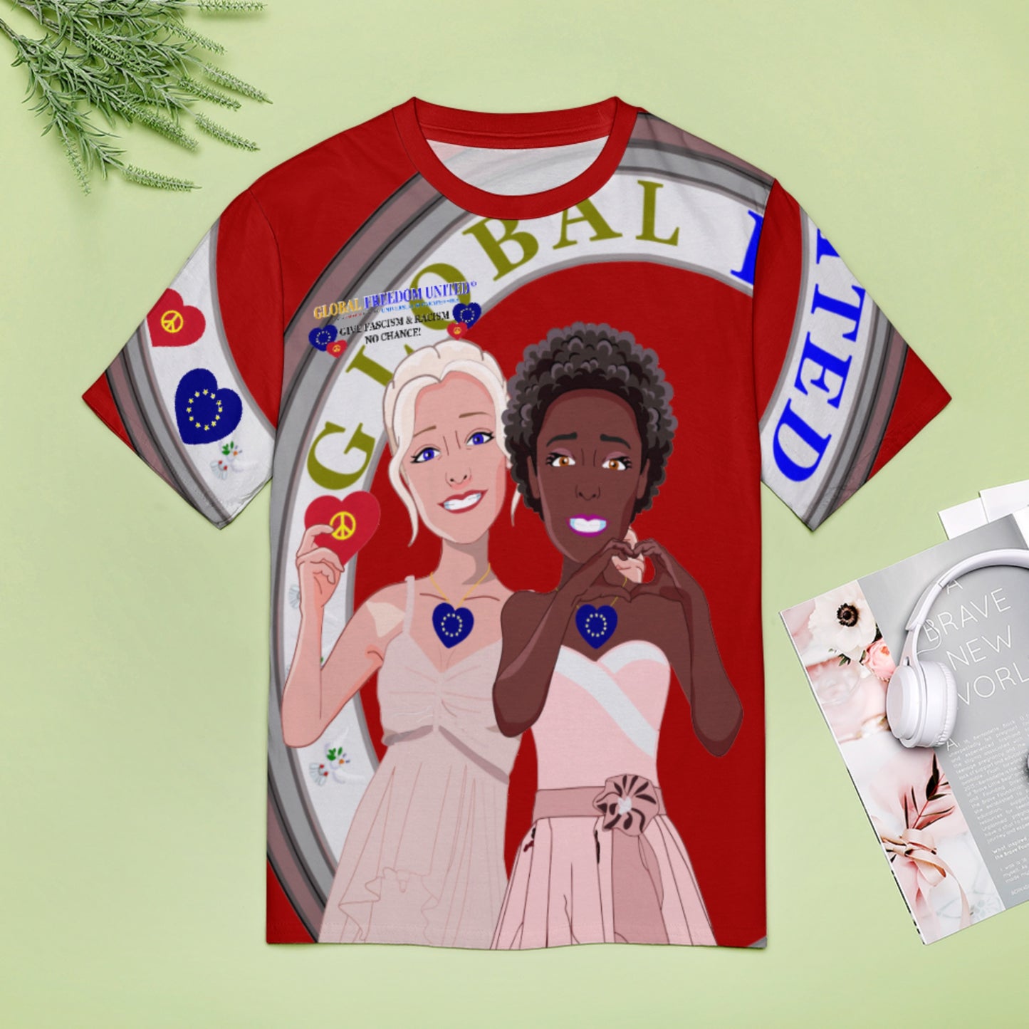 Women´s T-shirt 3 GLOBAL FREEDOM UNITED© Anti Fascism & Racism EU Red