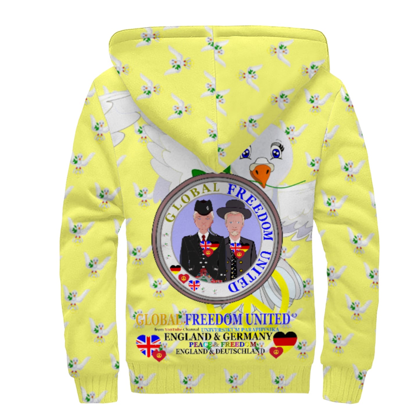 Plush Hoodie GLOBAL FREEDOM UNITED© Men England & Germany Yellow