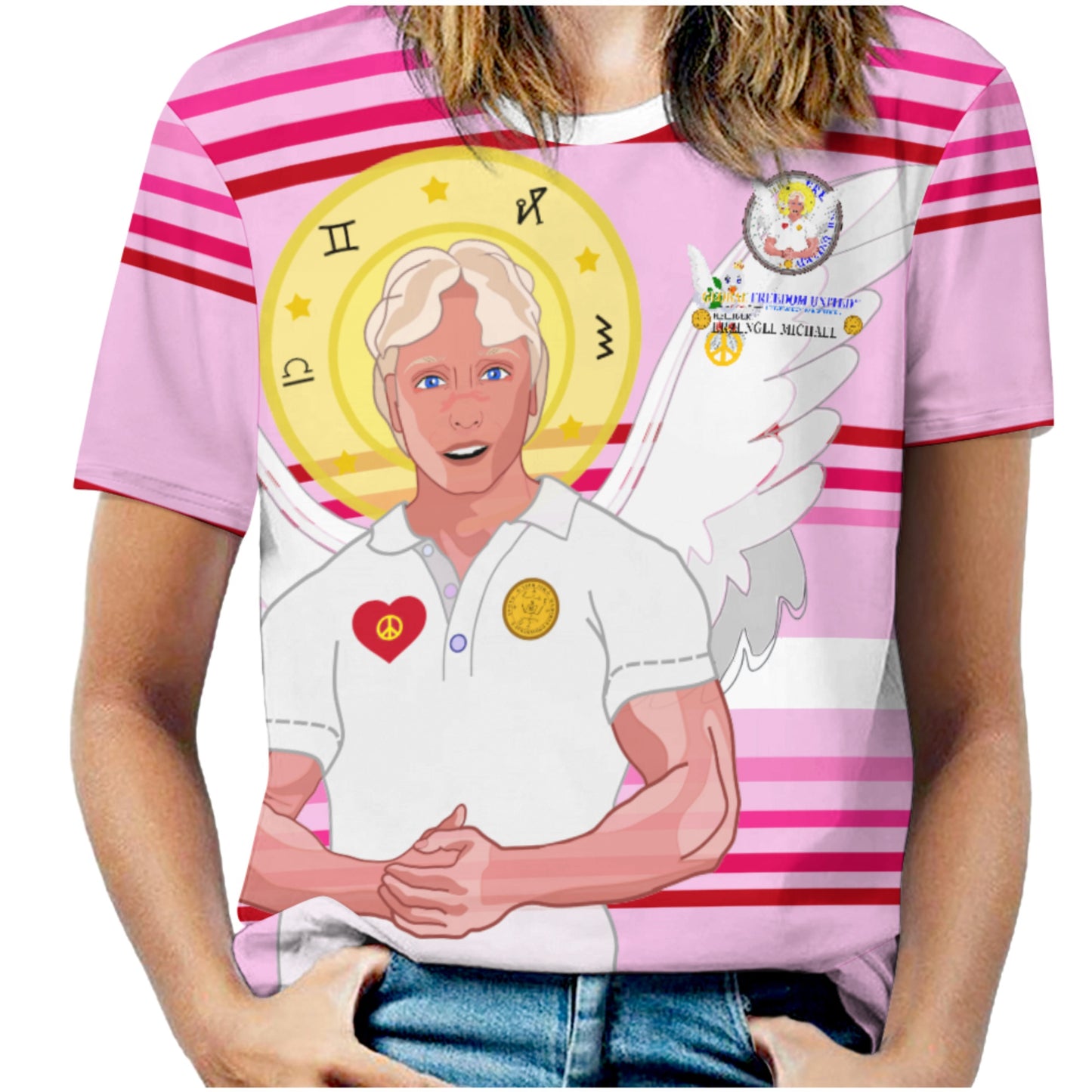 Women´s T-shirt Global Freedom United Archangel Michael German Pink2