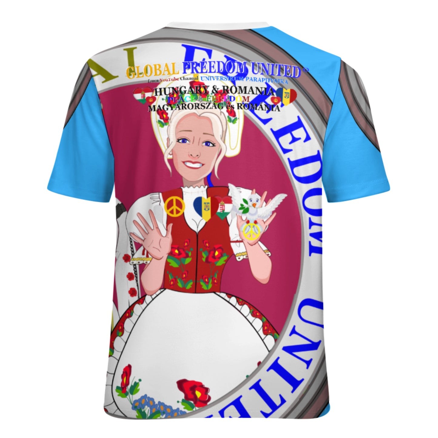 Full Print T-shirt 3 GLOBAL FREEDOM UNITED© Women Romania & Hungary Blue