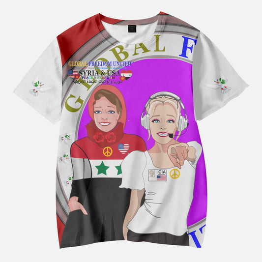 GLOBAL FREEDOM UNITED GIRLS SYRIA & USA OLD PEACE RED AOP Kids' Short T-Shirts