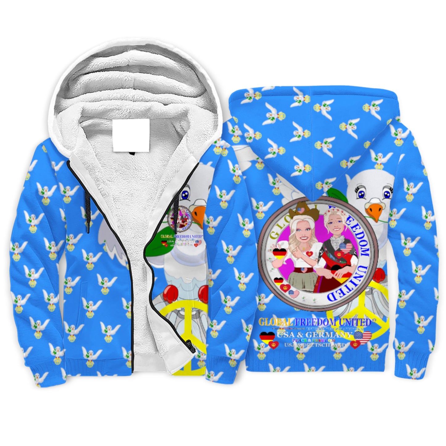 Plush Hoodie GLOBAL FREEDOM UNITED© Women USA & Germany Blue 2