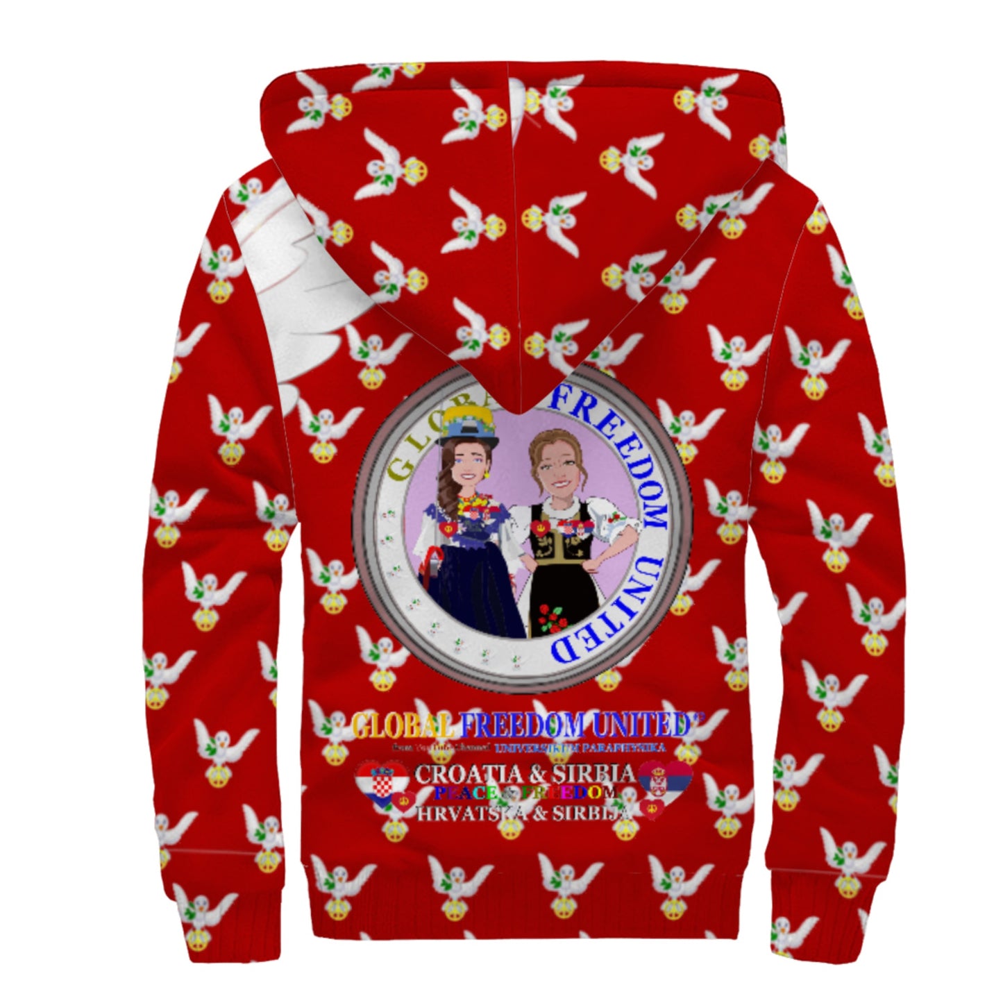 Plush Hoodie 3 GLOBAL FREEDOM UNITED© Women Croatia & Serbia V1 Red