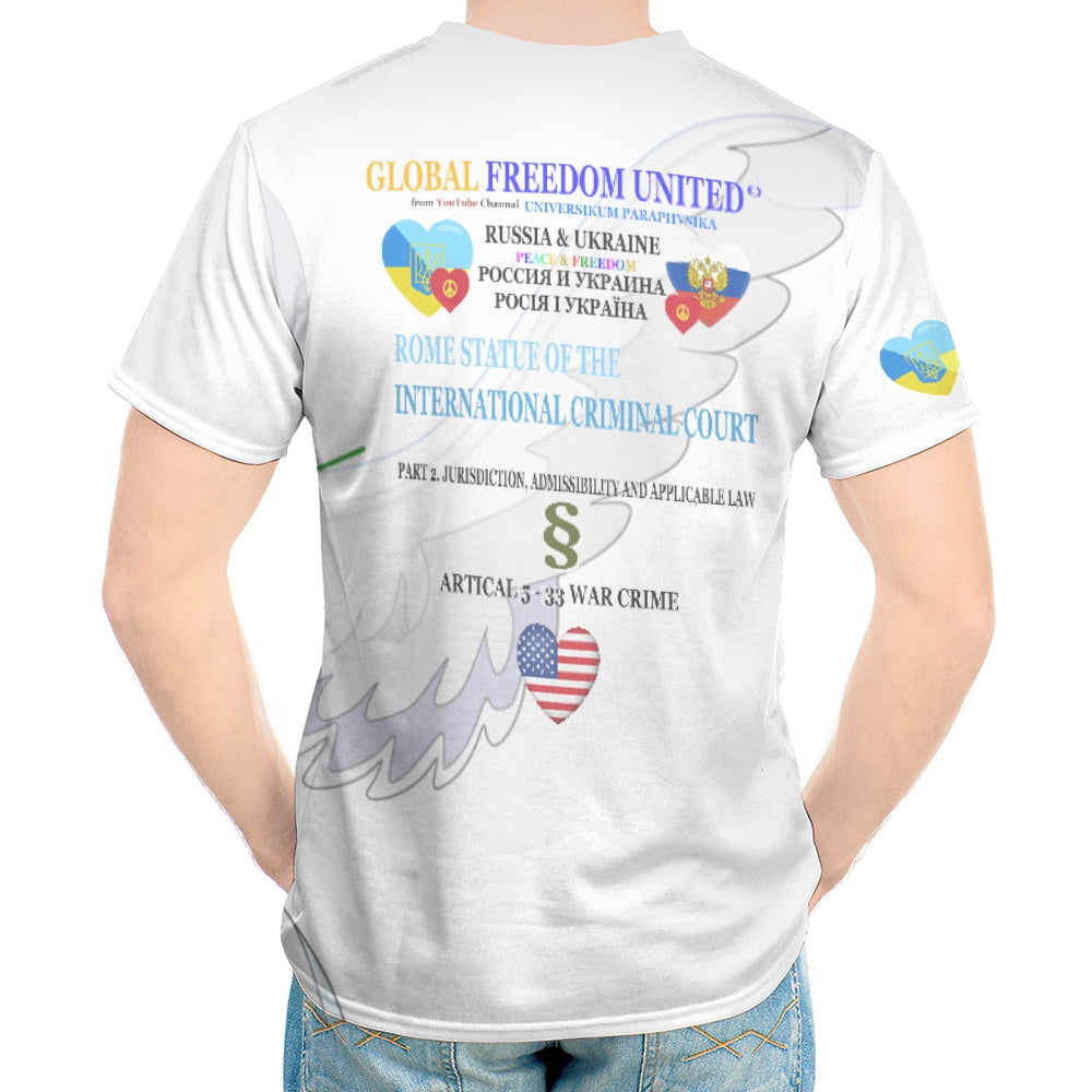 Men´s T-shirt Global Freedom United Ukraina & Russia Old Peace Wight Anti War