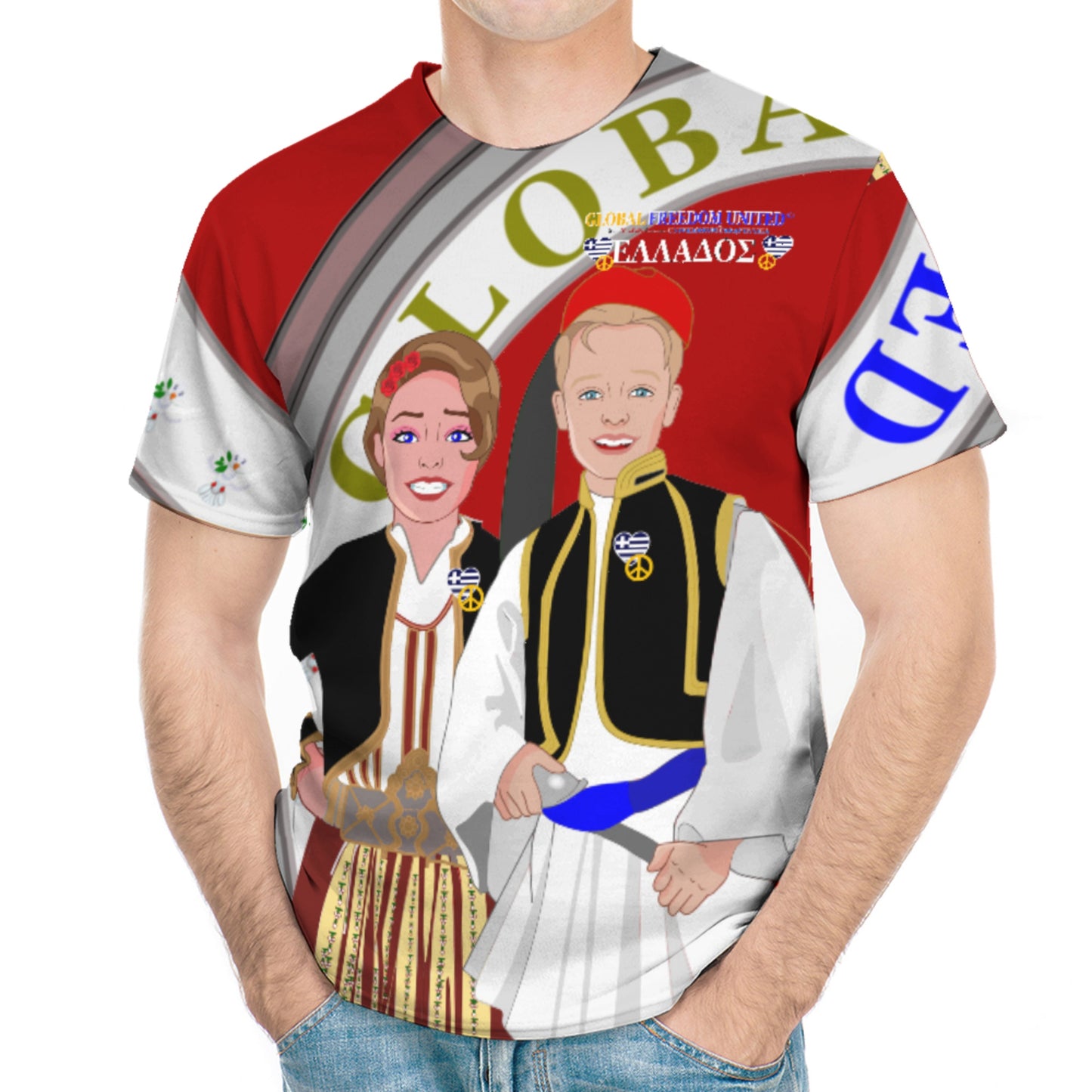 Men´s T-shirt GLOBAL FREEDOM UNITED© Couple Edition Greece Red
