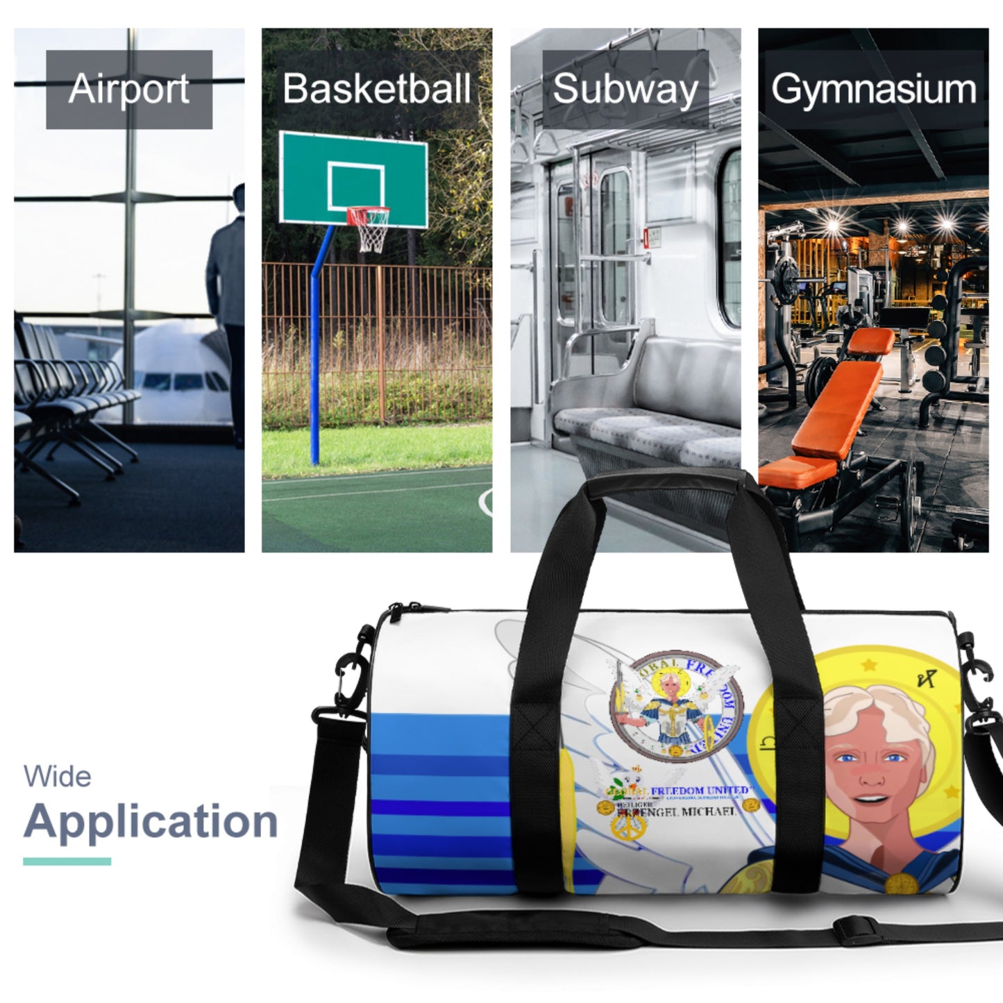 Cylindrical Gym Bag Global Freedom United Archangel Michael German Deep Blue