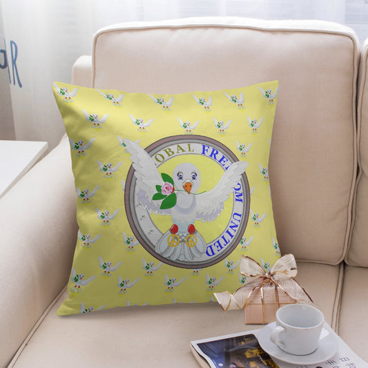 GLOBAL FREEDOM UNITED©  DOVE OF PEACE ROSES YELLOW 18'' Square Pillow Cover