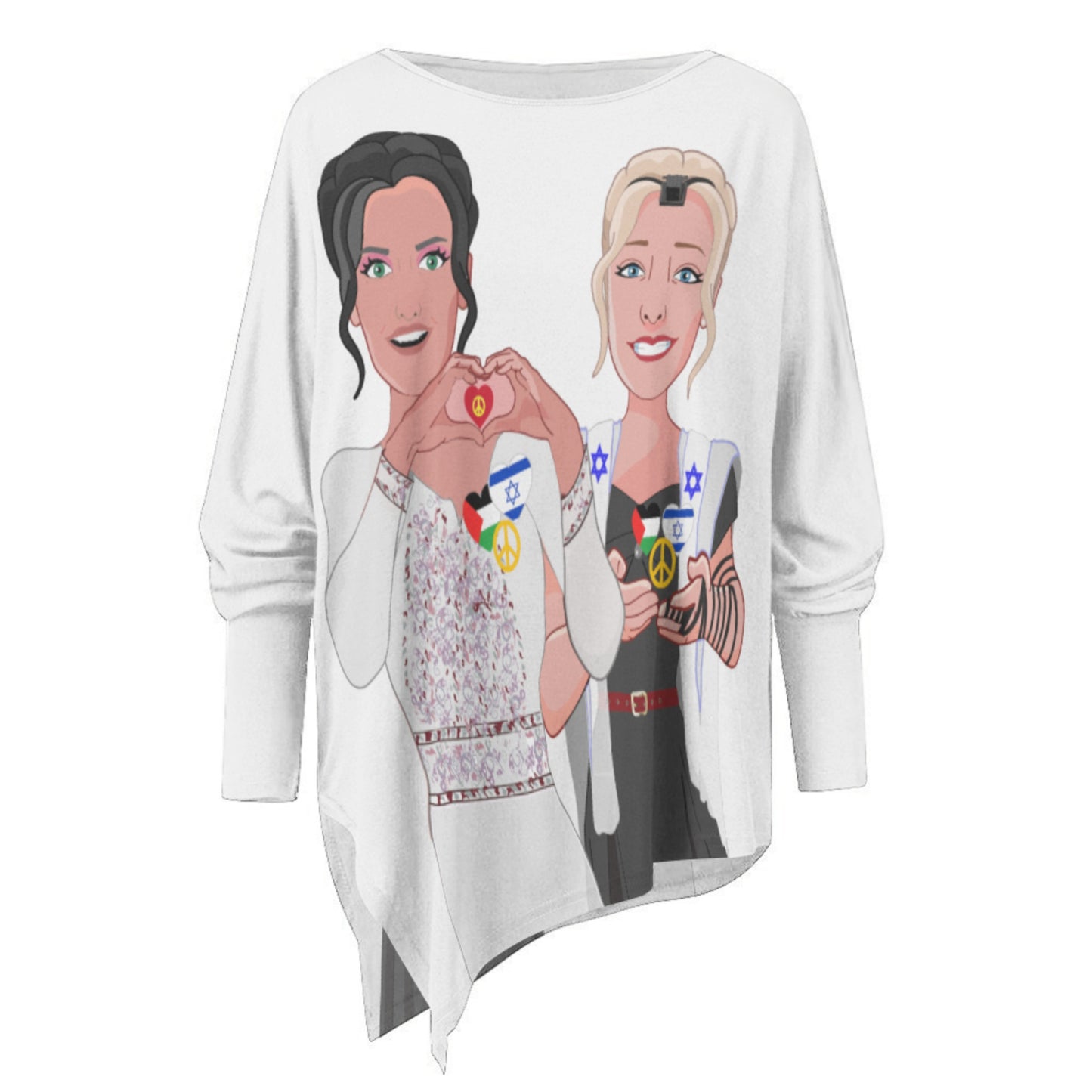 Pullover Long Sleeve T-shirt GLOBAL FREEDOM UNITED© Women Palestina & Israel BIG