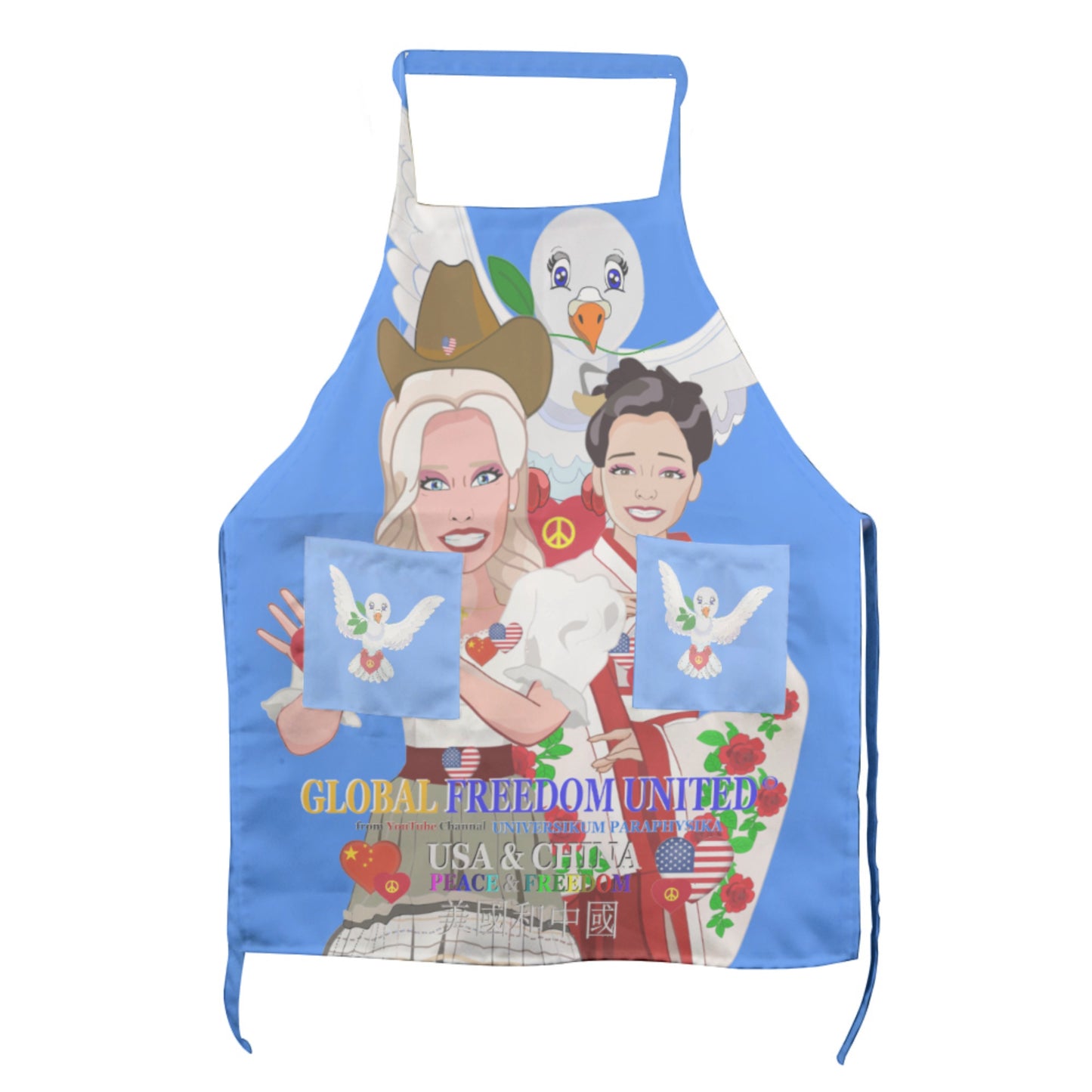 Apron GLOBAL FREEDOM UNITED© Women China & USA Blue