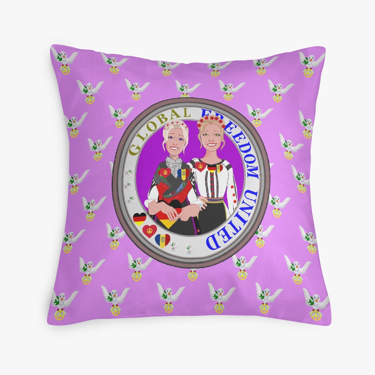 GLOBAL FREEDOM UNITED© Women GERMANY & ROMANIA Lilac 18'' Square Pillow Cover